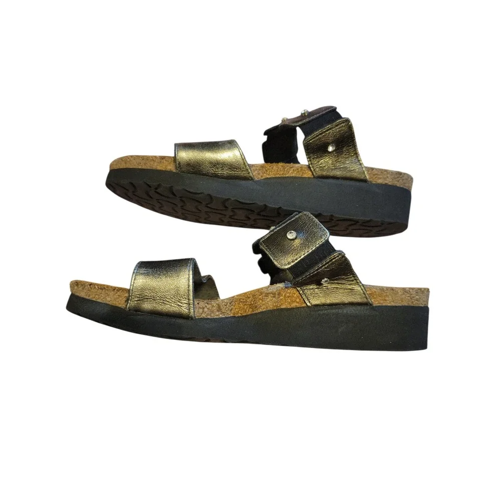 Naot Womens EU 37 US 6.5 Pewter Leather Rhinestone Band Platform Sandals Comfort